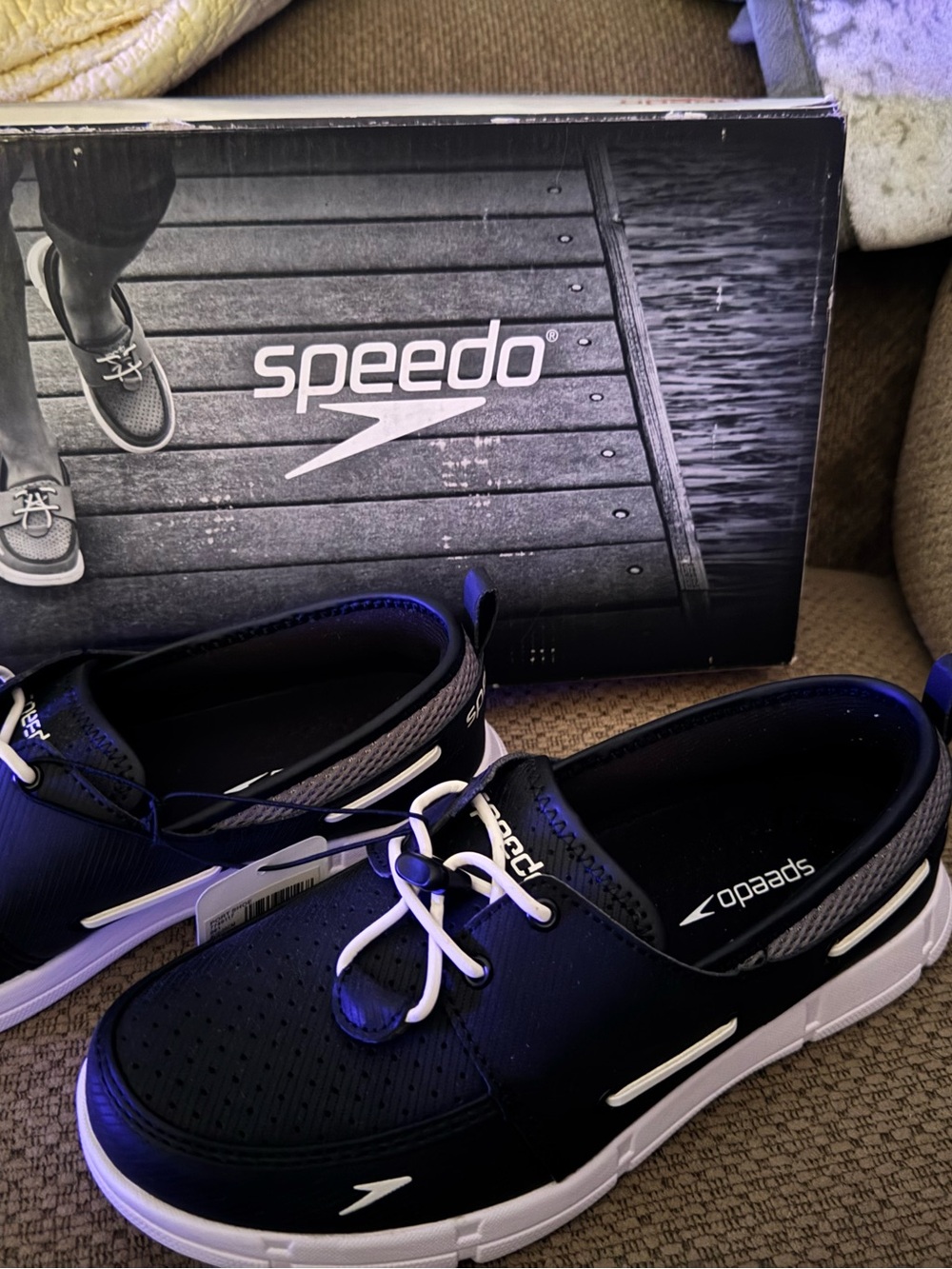 Speedo Men’s Black and White Boat Shoes